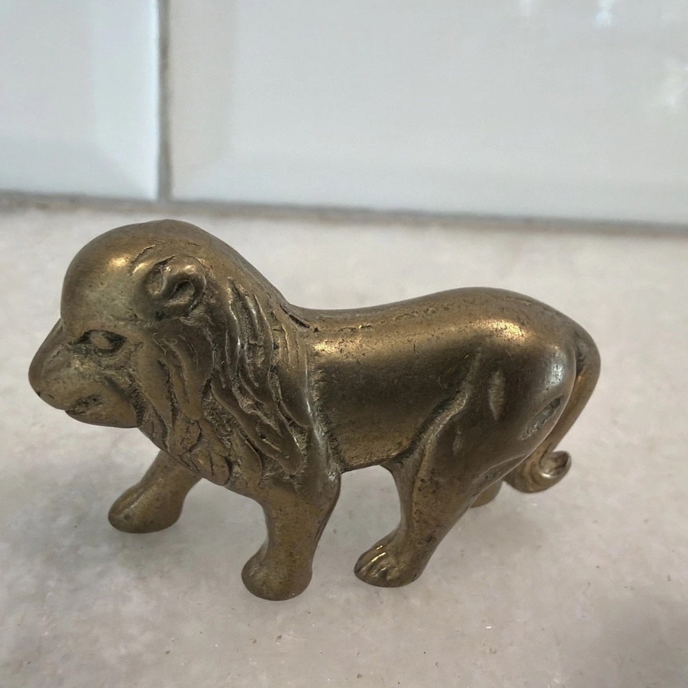 Solid Brass Small Lion Vintage 1-½" Tall 2-½" Nose to Tail ¾" Wide 3.4 oz C-2